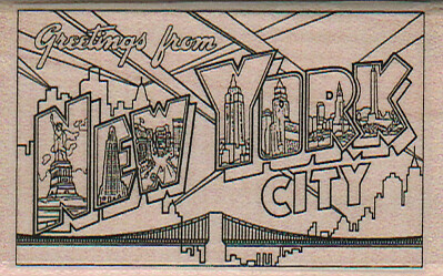Greetings From NYC Small 1 3/4 x 2 3/4'' Rubber Stamp, Structures Stamp, Places