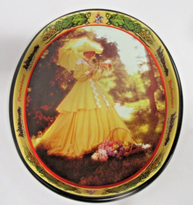 Budweiser Beer Serving Tray - 1982 Woman In Yellow Dress - VINTAGE New Old Stock