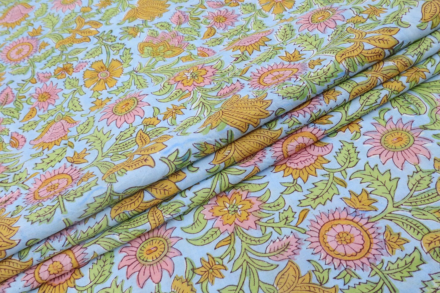 Cotton floral hand block print fabric by the yard - Indian artisan blockprint