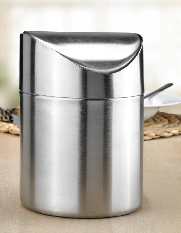 Bambelaa! Tischmülleimer Edelstahl Küchenabfalleimer Abfalleimer Schwingdeckel - Bild 3 von 4