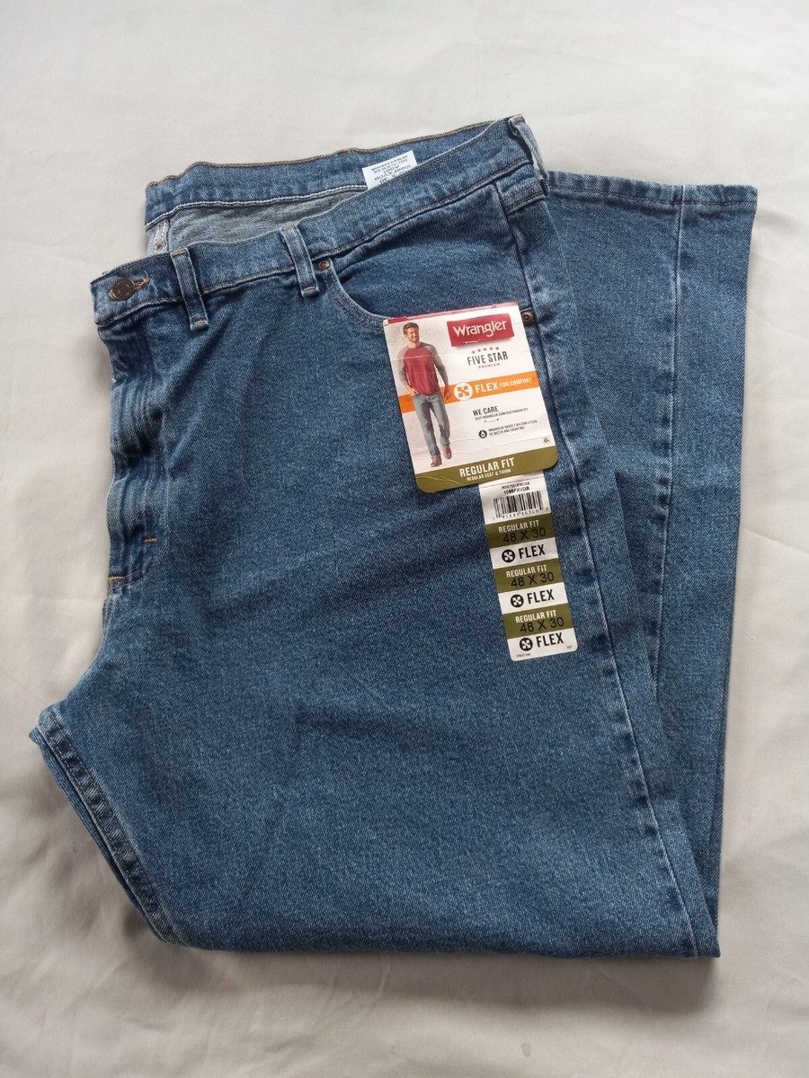 Wrangler Flex Regular Fit Men’s Jeans Blue Star Premium Denim Size 48x30  NWT
