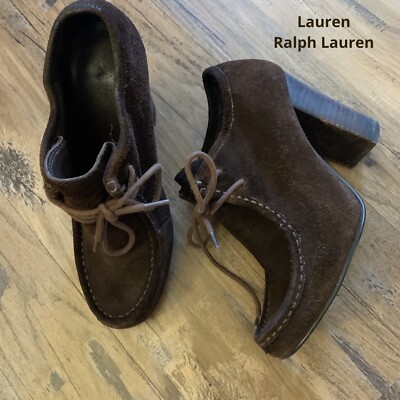 Lauren Ralph Lauren Brown Suede Denver Wedge Booties Size Shoes