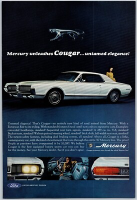 1966 Mercury Cougar Automobile Car Unleashes Untamed Elegance Print Ad