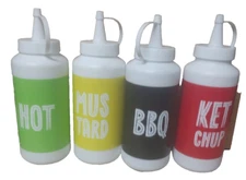 4pk Plastic Condiment Squeeze Bottle Ketchup Mustard BBQ Hot 12oz