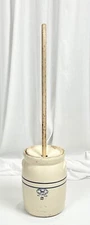 VINTAGE 2 GALLON LOVE FIELD STONEWARE BUTTER CHURN WITH LID AND DASHER