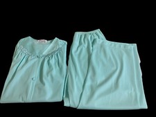 Vtg 70’s Vanity Fair Blue Nylon Pajama Pants Shirt Loungewear M Made In USA