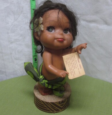 PEARLY SHELLS novelty travel gift Hawaii hula girl '60s souvenir w/ tag Big Eyes