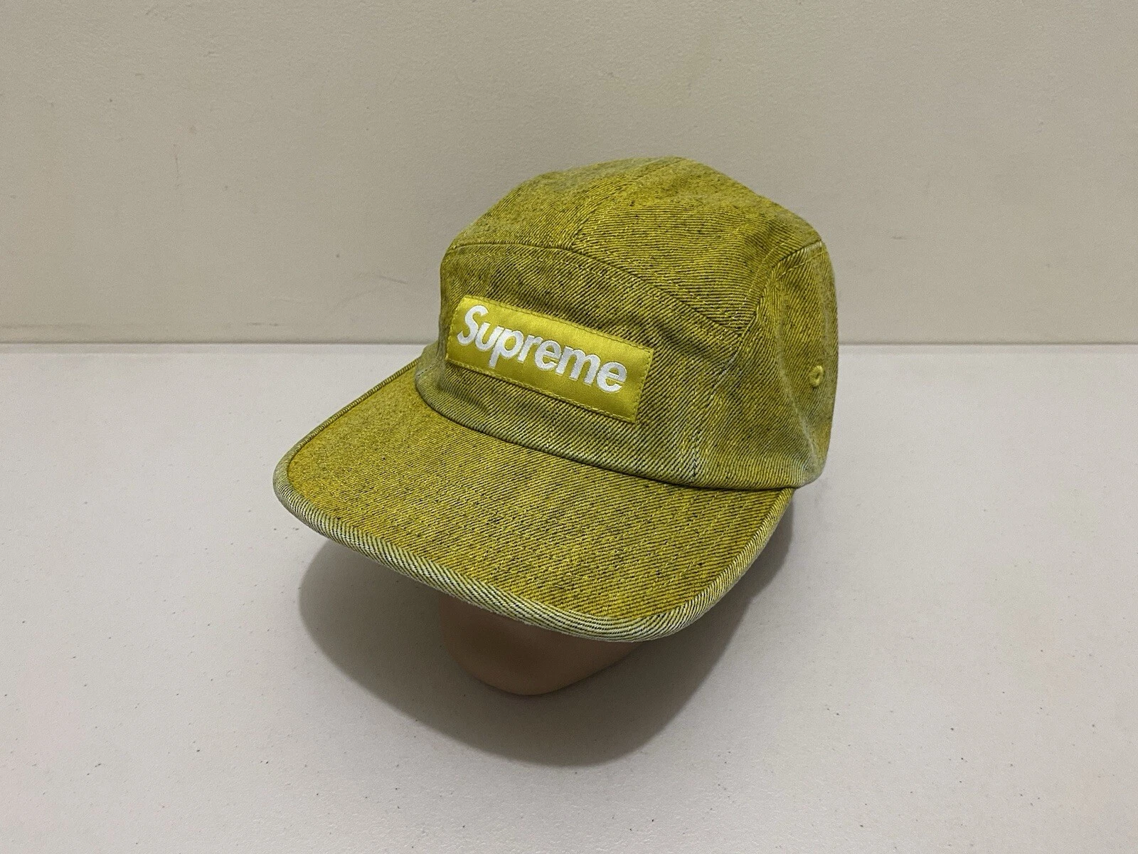 Supreme Mens Coated Denim Camp Cap Hat One Size New Box Logo 5 Panel Yellow