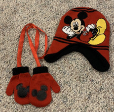 Disney Mickey Mouse Acrylic Hat/Gloves Set Toddler Red/Black