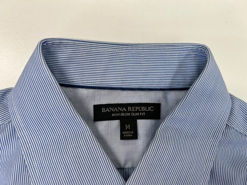 Banana Republic Mens M Non iron Slim Fit Blue Striped Button Shirt 100% Cotton - Picture 2 of 9