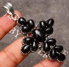 Black Onyx Gemstone 925 Sterling Silver Handmade Jewelry Pendant 2.85"