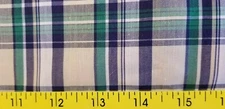 1 yd 5" X 44" Beige, Green and Navy Yarn Dyed plaid Synthetic Blend