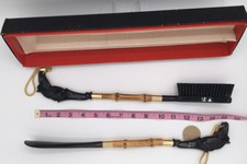 Vintage Shoe Horn and Brush Set Horse Head Plastic with Bamboo Shaft
