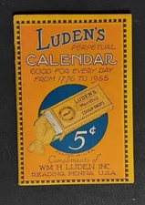 1926 Adv Premium Luden's Perpetual Calendar Luden Reading PA Cough Drops Candy