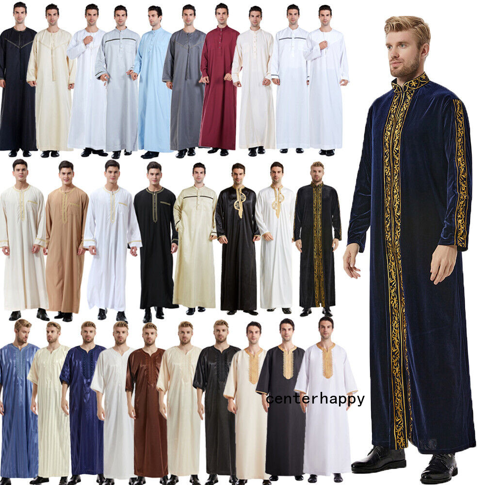Men Dishdasha Thobe Muslim Islamic Clothes Arabic Saudi Jubba Thoub Robe Daffah image 2