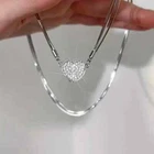 Magnetic 3 Layer Love Heart Shape Rhinestone Silvery Necklace Women Fashion Gift
