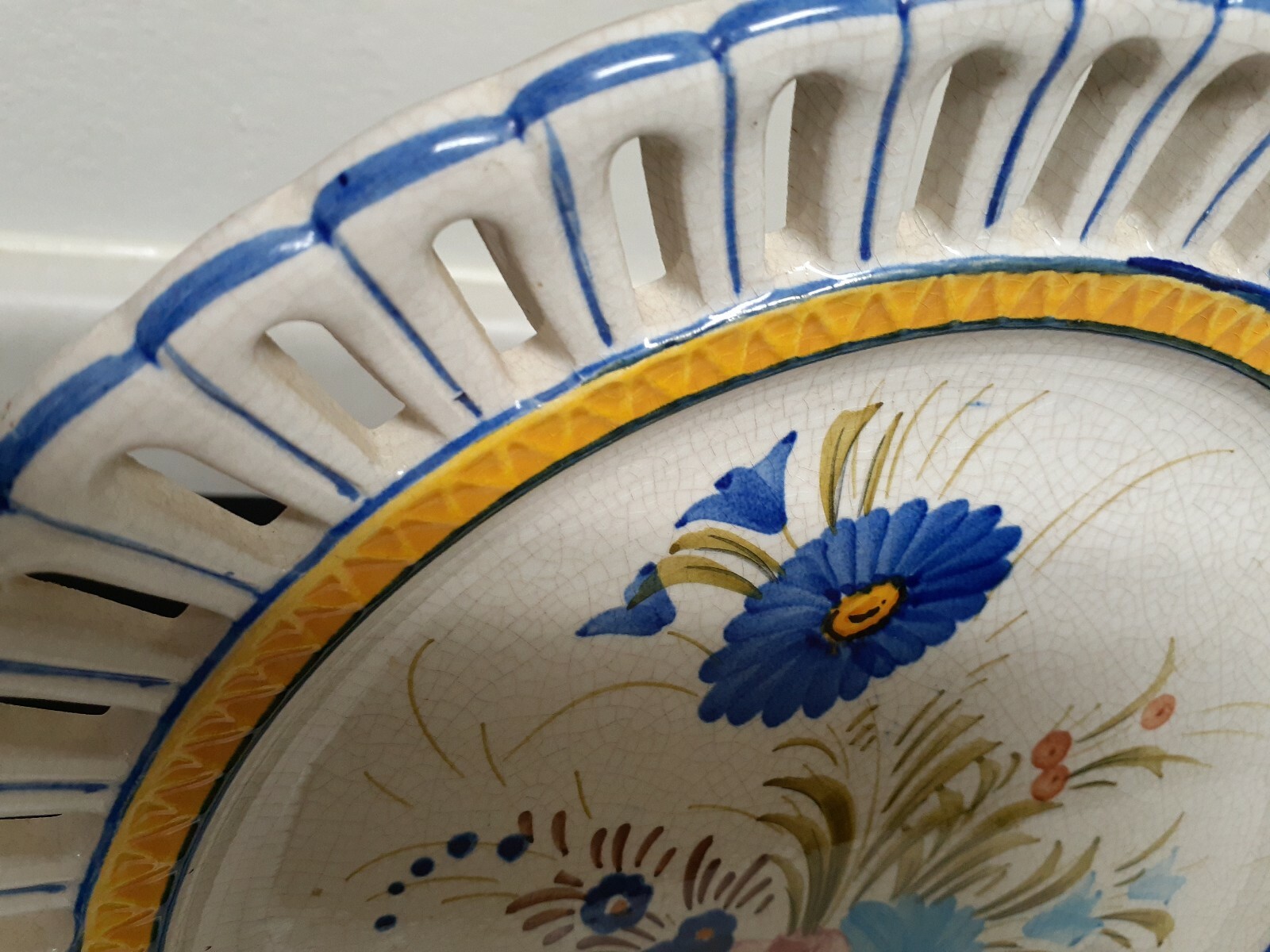 Vintage Reticulated Ceramic Floral Decorative Plate Wall Mount Made In