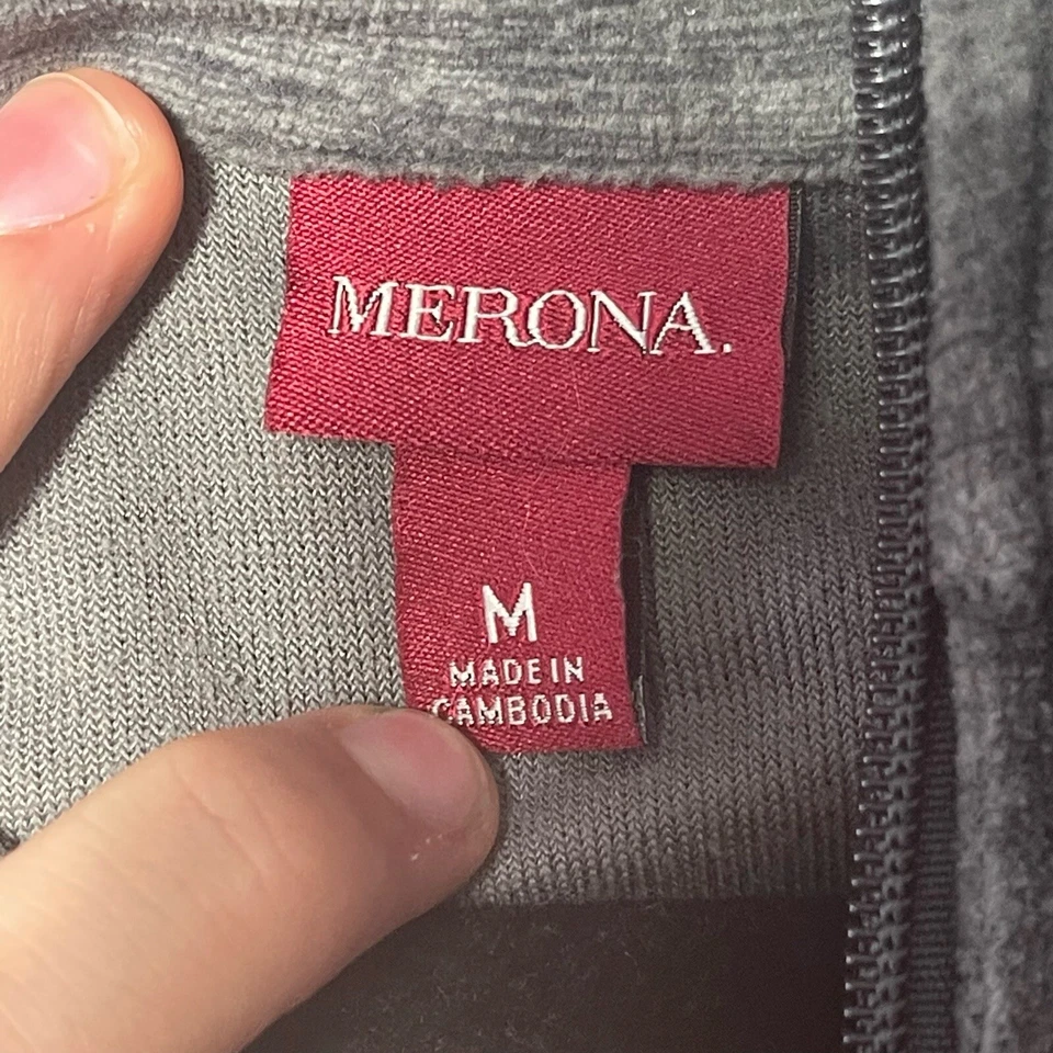 Merona Velour Sweatshirt Size Medium Gray Full Zip Thermal Mock Neck - Image 3 of 4