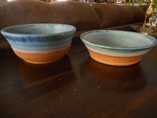 2 Studio Pottery Blue Bowls Unmarked Artist Gradual Color Handcrafted 7.5 & 8" d