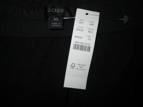J. Pantalones al tobillo CREW de terciopelo negro con cordón con dobladillos elásticos ~ 16 *NUEVOS CON ETIQUETAS - Imagen 4 de 4