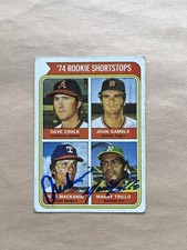 1974 Topps #597 74-Rookie SS Texas Pete Mackanin, A’s Manny Trillo Autographs.