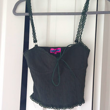 Edikted Olive Lace Trim Bustier Corset Top, Women's XS Regular
