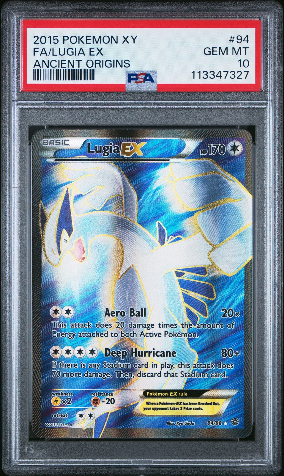 2015 POKEMON XY ANCIENT ORIGINS #94 FULL ART/LUGIA EX PSA 10