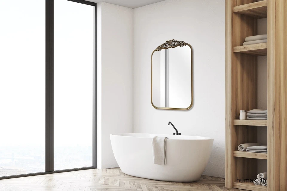 Espejo de pared corona bronce 21"x34" marco de metal barroco dormitorio pasillo entrada Foto 4 de 4