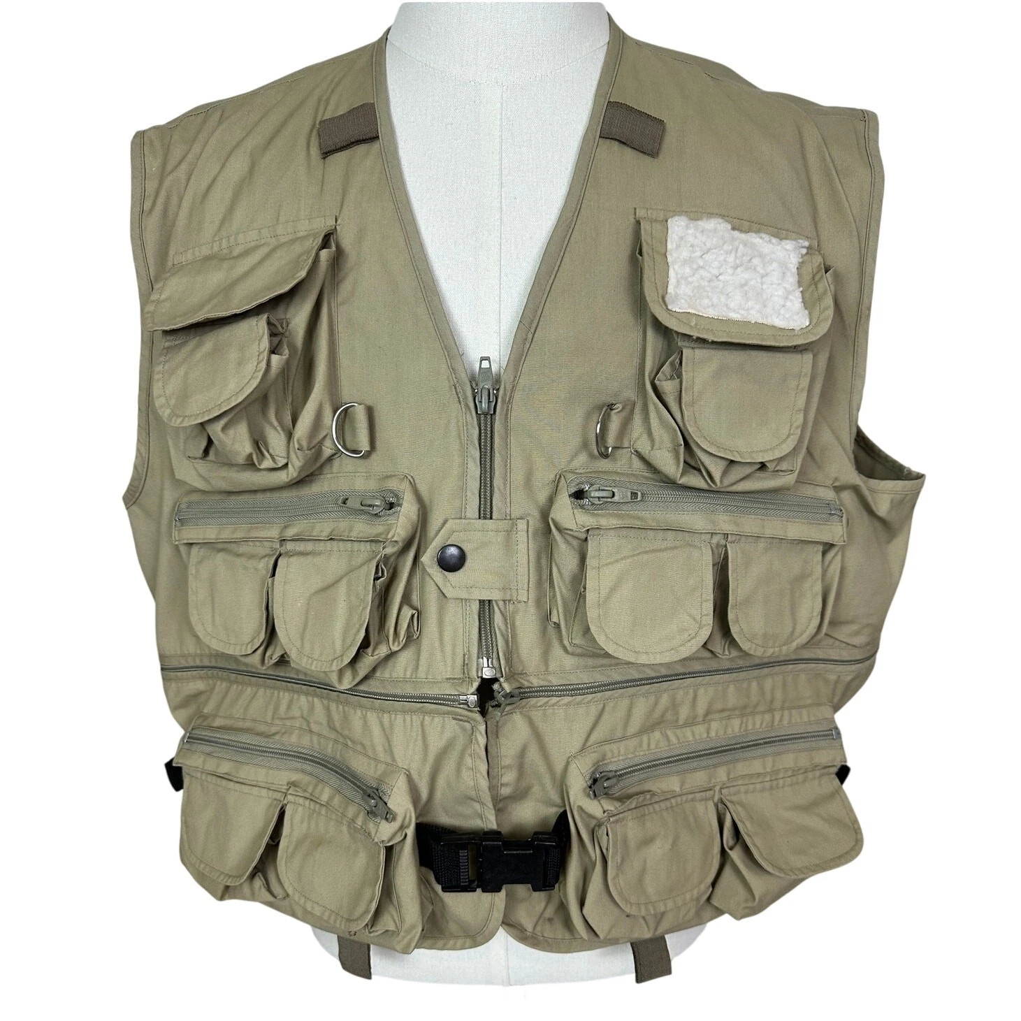 Woodfield Men's Khaki Fishing Vest XL Outdoor Utility Multi-Pocket Poly Cotton