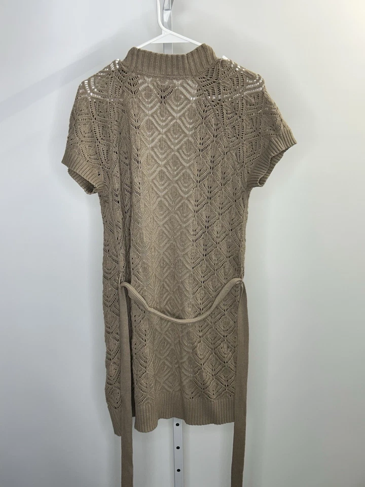 Suéter cárdigan Sonoma para mujer marrón a ganchillo abierto manga corta, talla grande.  2C Foto 2 de 4