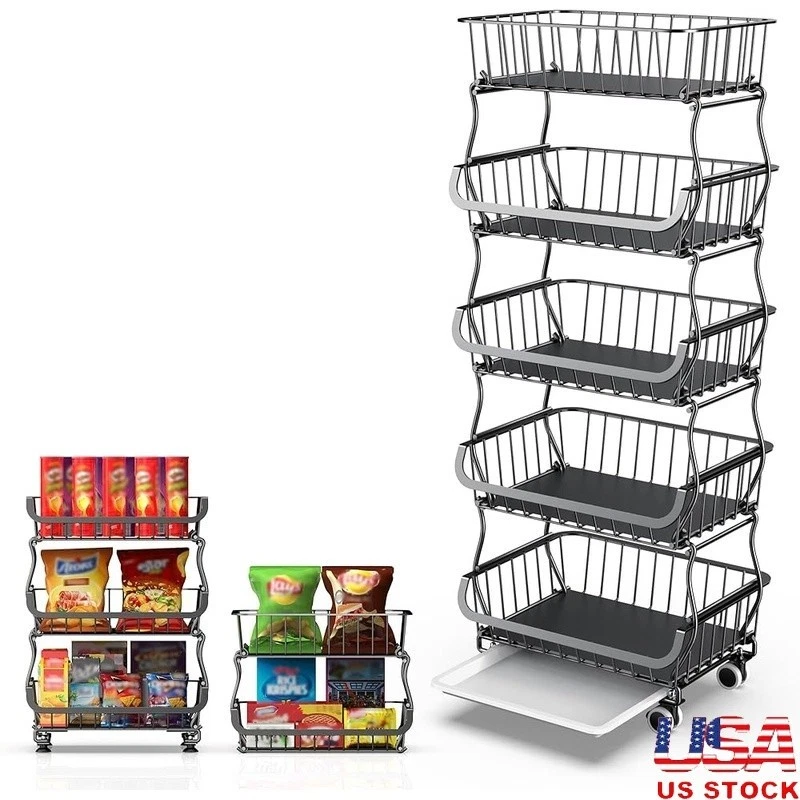 5 Tier Stackable Snack Organizer Metal Display Rack Kitchen Storage Unit New