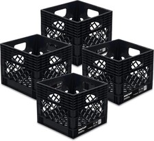 4 Pack Storage Milk Crate Durable Plastic Home Organizers Stackable Box Set