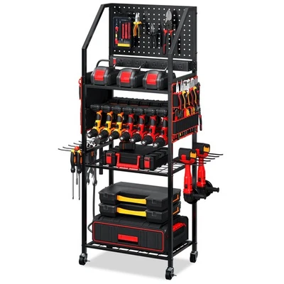 TC-HOMENY Power Tools Organizer Cart With Charging Station Rolling Storage Cart