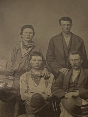 Antik viktorianisches Zeitalter Farbfoto schöner Cowboyhut Old West Gang