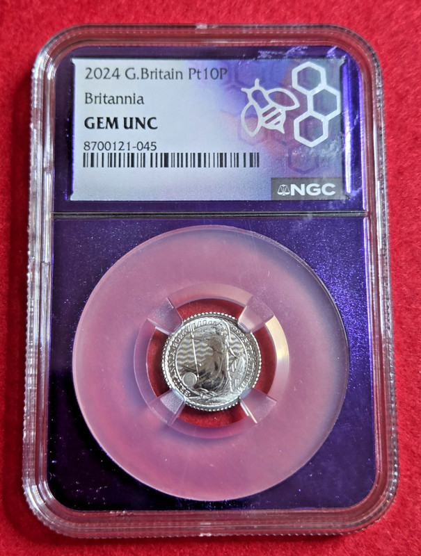 1/10 Ounce Platinum Britannia 2024 G. Britain Pt10P NGC Gem Unc Traderbea Purple