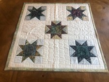 Handmade Quilted Floating Stars Wall Hanging Lap Quilt Table Topper 34"x34"