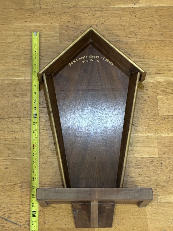 Large Wood Shrine Immaculate Heart of Mary Devotional Wall Altar Shelf Vintage