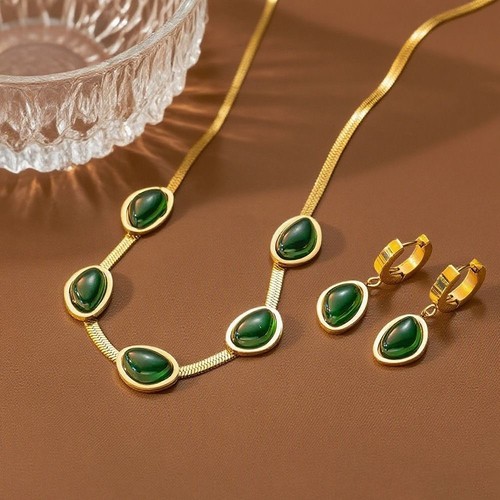 4Pcs Choker Green Rhinestone Jewelry Set Vintage Crystal Jewelry Suit Party - Picture 11 of 12