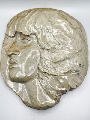 VINTAGE HANDGEFERTIGTE KERAMIK GESICHT WANDRELIEF KÜNSTLER SKULPTUR STUDIO PORTRAIT