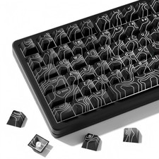 118 PCS Double Shot PBT Keycaps Black Topographic Fits 60/65/75/96/100 Percent