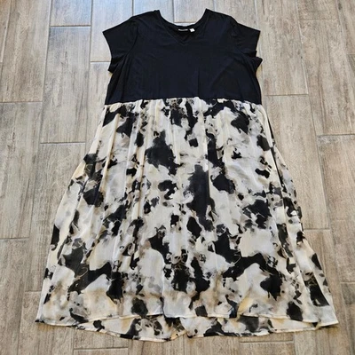Logo By Lori Goldstein Dress Womens Size 2XP Regular Print & Solid V-Neck Black - Image 1 of 4