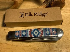Elk Ridge Blue Southwest Acrylic Trapper 4 1/8" Pocket Knife ER42452BL