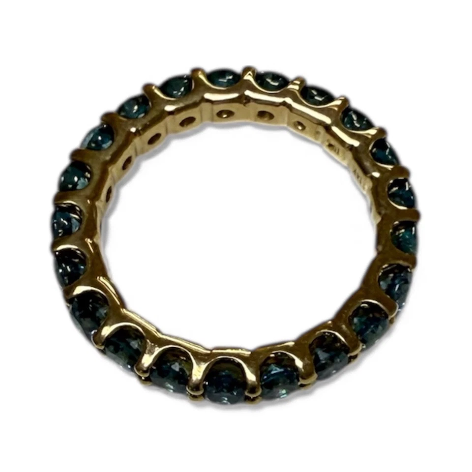 14K Solid Yellow Gold Round Eternity U Shape Blue Diamond Bridal Ring 1.54ctw - Image 2 of 3