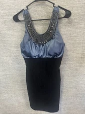 Women’s Trixxi Beaded Neckline Blue And Black Satin Dress size 9