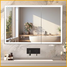 Large Bathroom Mirror Cabinet with LED 3 Colors Touch Switch Demister 80cmx60cm