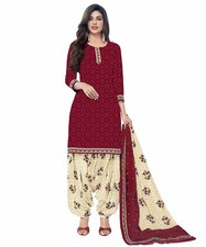 Miraan Cotton Printed Salwar Suit for Women Maroon Readymade XL Size