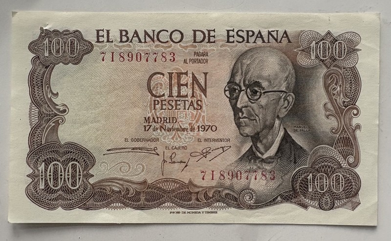 Banco de España Spain 100 Pesetas Banknote 17 Noviembre 1970 Uncertified
