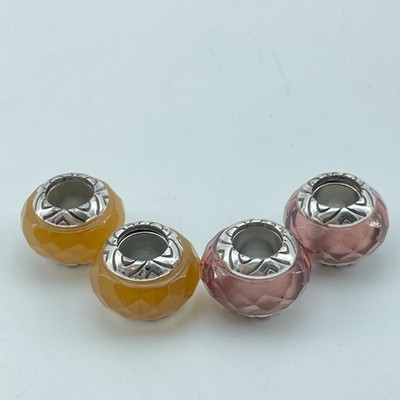 BRIGHTON Faceted Glass Bead Set Of 4 Pink And Amber Silver Accent Charms NEW