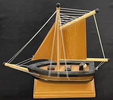 Handcrafted Two Mast Wooden Sailboat Sea Nautical Decor from Maine State Prison