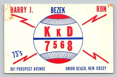 CB QSL/QSO KkD 7568 Union Beach NJ USA c.1970s Lafayette HB-222 Radio